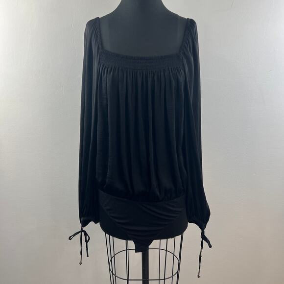 Intimately Free People Black Another Round Bodysuit Top Square Neck Size Large L - Picture 2 of 13